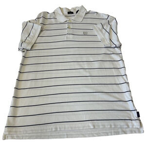 Izod Men's Short Sleeve Polo Shirt Size XL White W/ Blue Stripes Cotton Golf